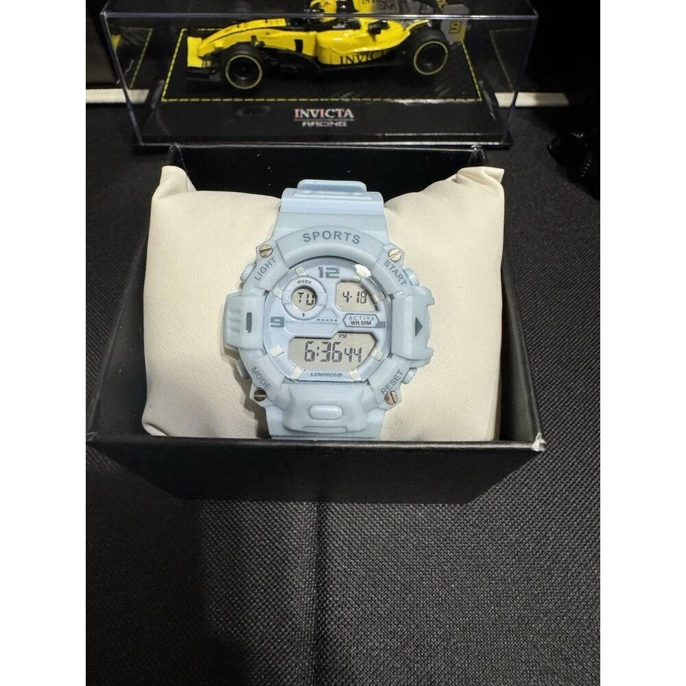 Activa Women’s/Kids Sports Quartz Digital Watch Blue Resin WR 50m Alarm w/Box